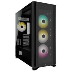 CORSAIR iCUE 7000X RGB Full-Tower ATX PC Case – Three Tempered Glass Panels – Spacious Interior – Easy Cable Management – 4x CORSAIR SP140 RGB ELITE Fans Included – Black