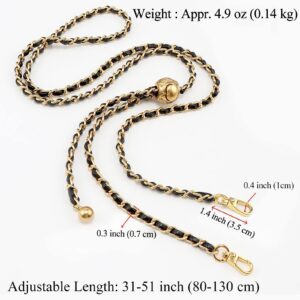 Beaulegan Thin Purse Chain Strap Adjustable - Replacement for Small Shoulder Crossbody Bag, 51 Inches Long Black (Gold)