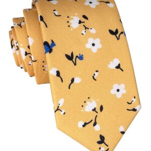 Kebocis Mens Cotton Skinny Tie Floral Ties for Men, Yellow