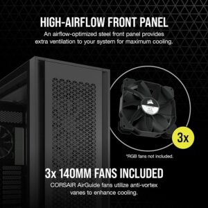 CORSAIR 7000D AIRFLOW Full-Tower ATX PC Case – High-Airflow Front Panel – Spacious Interior – Easy Cable Management – 3x 140mm AirGuide Fans with PWM Repeater Included – Black