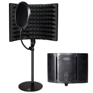 professional studio recording microphone isolation shield foldable with desk mic stand pop filter density absorbing foam reflector booth for blue yeti condenser microphone recording equipment