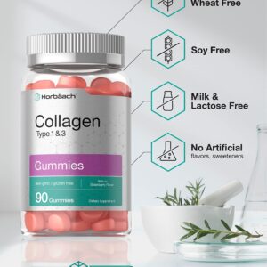 Horbäach Collagen Gummies | 90 Count | Strawberry Flavored Gummy | Hydrolyzed Type 1 and 3 | Non-GMO, Gluten Free