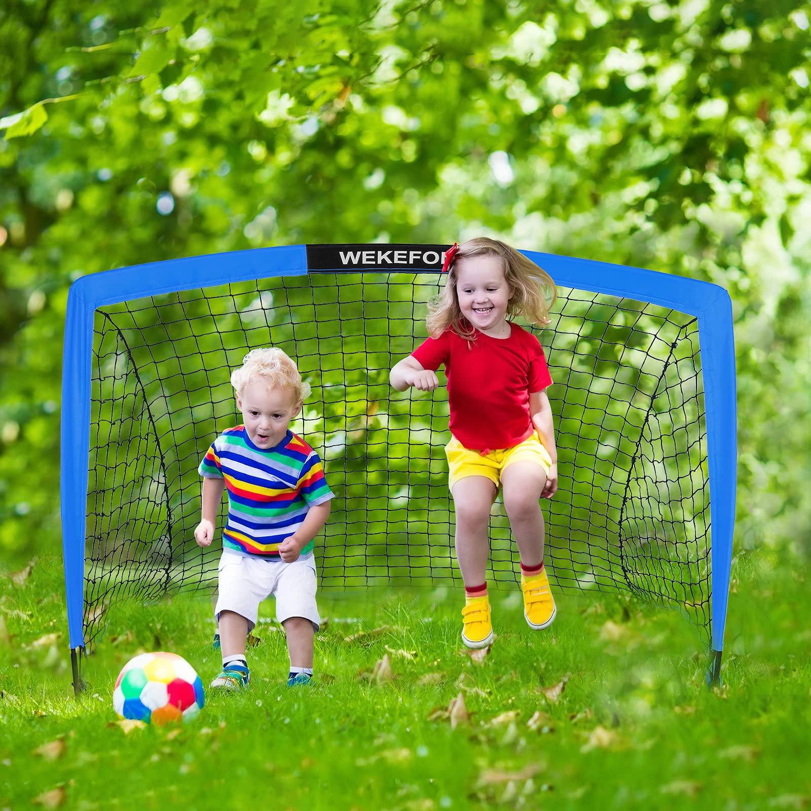 WEKEFON Backyard Soccer Goals - Portable Kids Soccer Net Set of 2-3.6'x2.7' - Pop Up Folding Indoor + Outdoor Goals with Carry Bag - Easy Assembly and Compact Storage