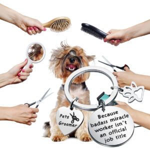 bobauna Pet Groomer Gift Because Badass Miracle Worker Isn't an Official Job Title Grooming Keychain Paw Print Jewelry Gift For Dog Hairdresser Dog Lover (badass keychain pet groomer disc)