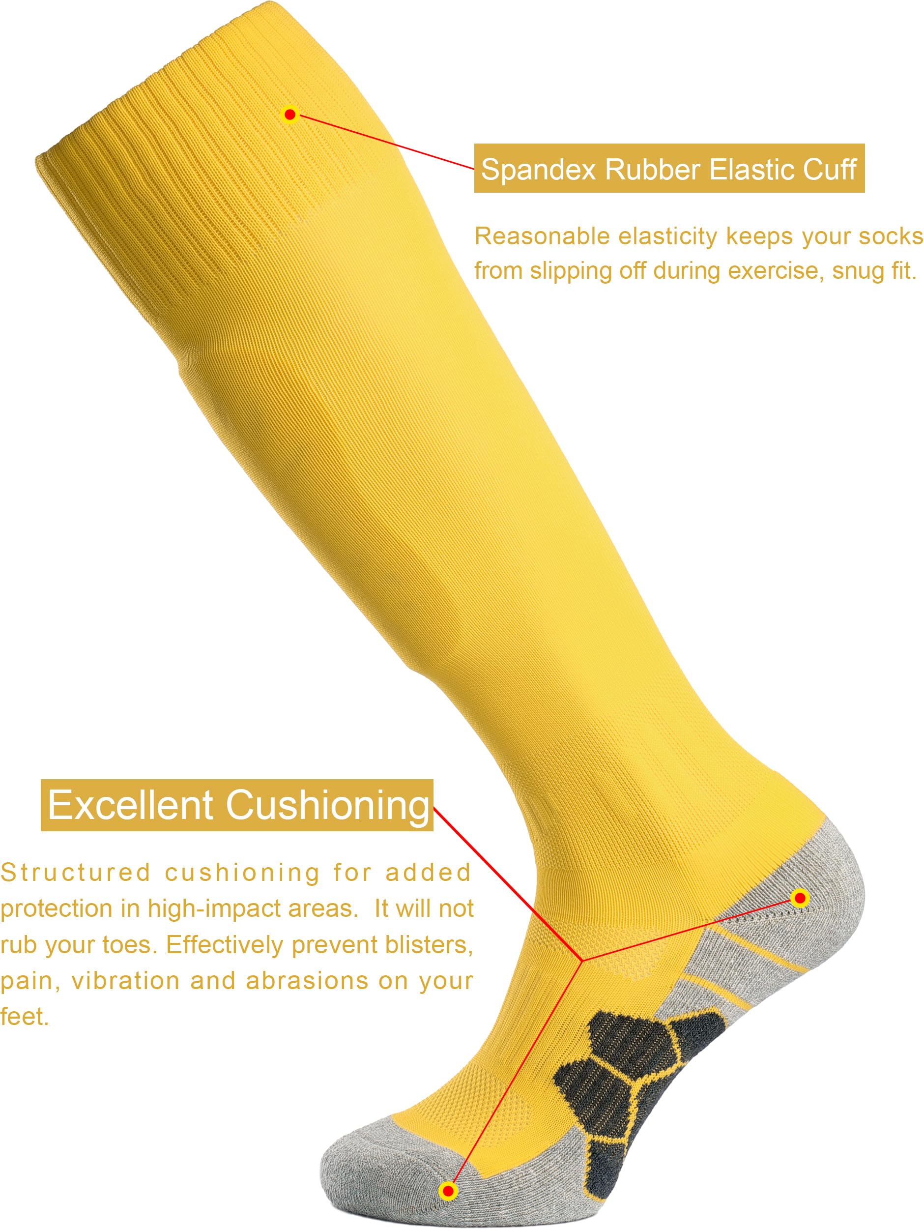 APTESOL Youth Soccer Socks Knee High Team Sport Cushion Sock Women Men Long Tube Cotton Athletic Compression Socks (3-Pair Yellow,X-Small)