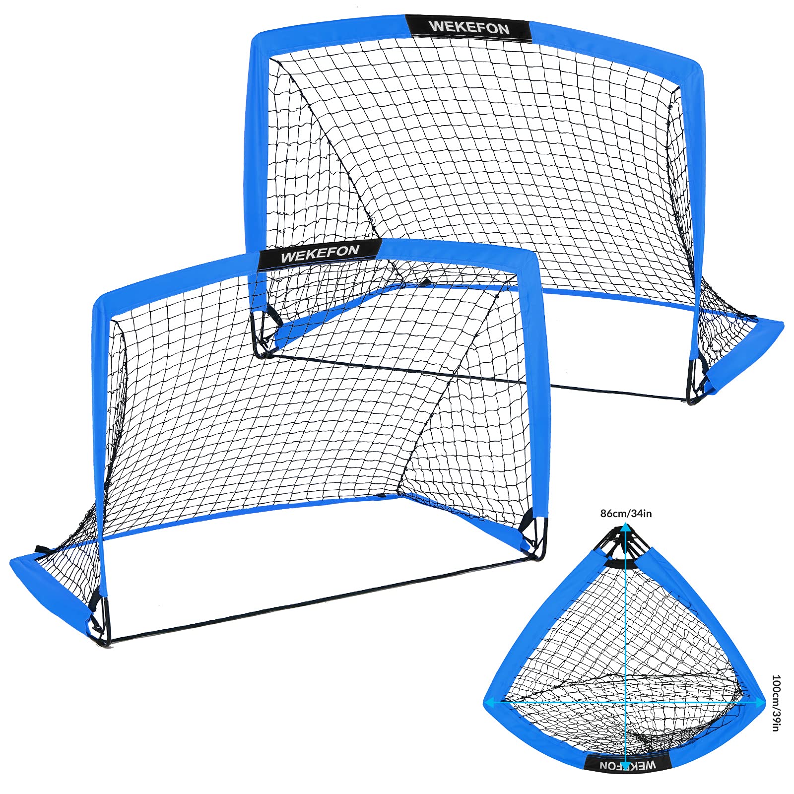 WEKEFON Backyard Soccer Goals - Portable Kids Soccer Net Set of 2-3.6'x2.7' - Pop Up Folding Indoor + Outdoor Goals with Carry Bag - Easy Assembly and Compact Storage