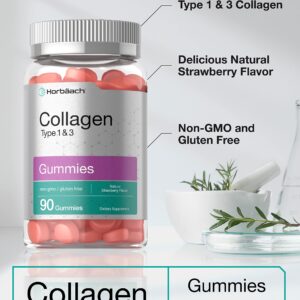 Horbäach Collagen Gummies | 90 Count | Strawberry Flavored Gummy | Hydrolyzed Type 1 and 3 | Non-GMO, Gluten Free