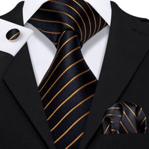 Barry.Wang Men Tie Classic Silk Gift Necktie With Tie Clip Jacquard Woven Neck Ties 6PCS Formal Wedding (Stripe Blue)