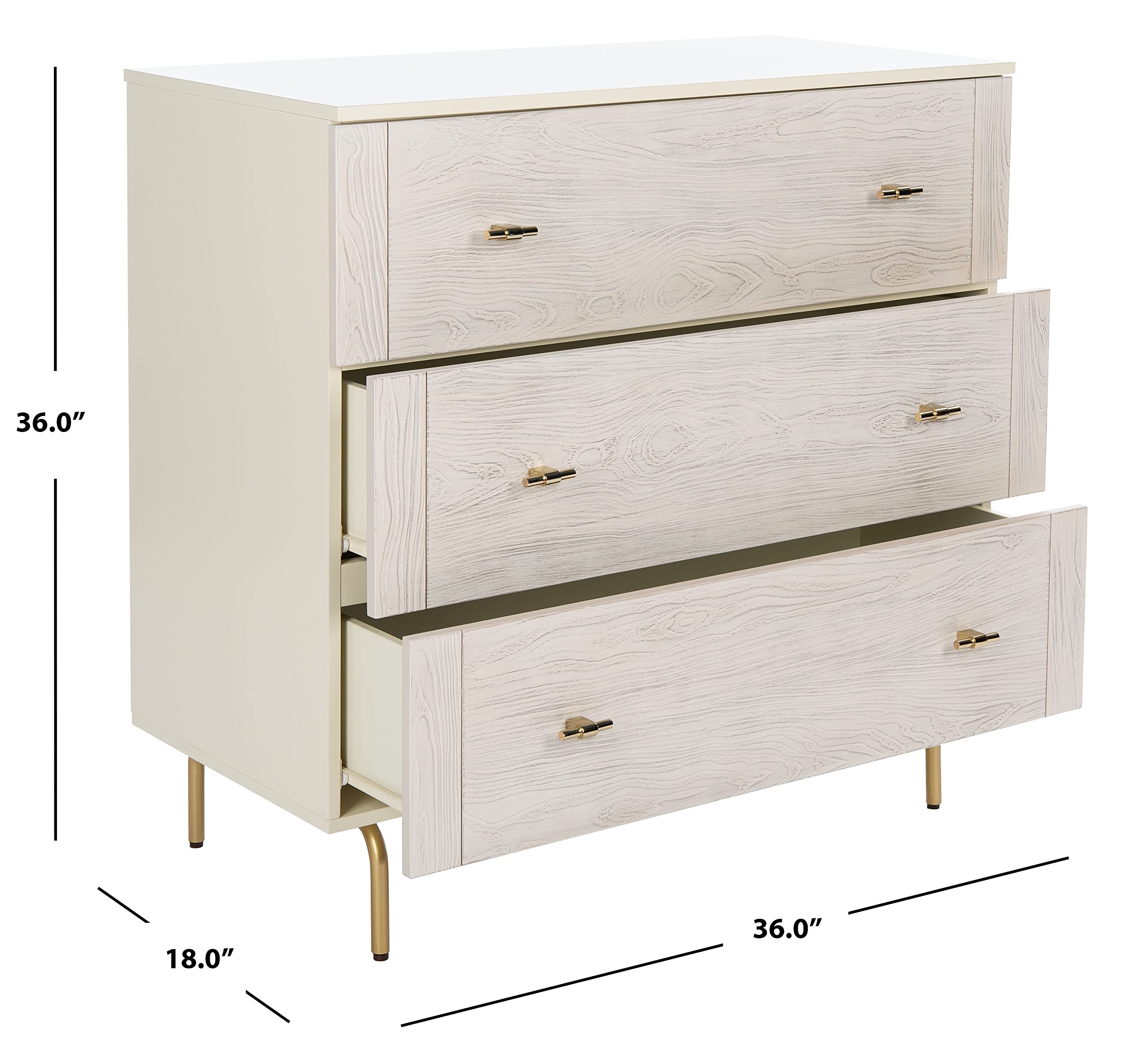 SAFAVIEH Home Collection Genevieve Cream/White Washed 3-Drawer Storage Living Room Bedroom Chest Dresser DRS5000E, 0