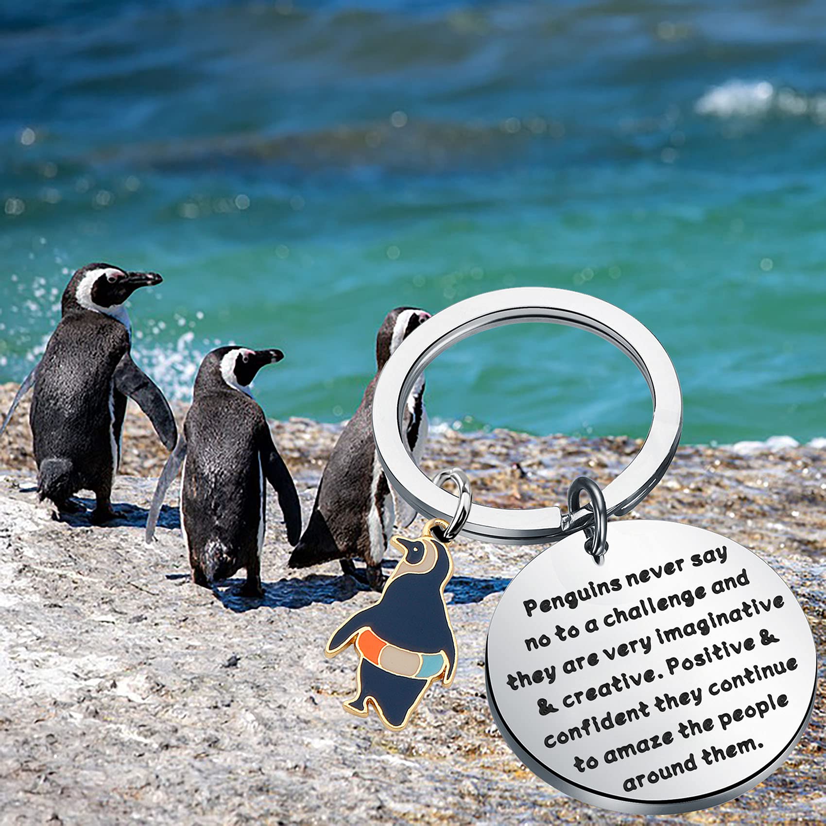 bobauna Penguin Keychain Gift Penguins Never Say No To A Challenge Inspirational Penguin Gift For Penguin Lover (penguins amaze people keychain)