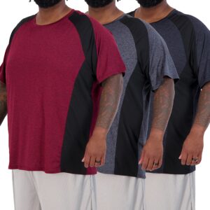 Real Essentials Men’s Big and Tall Tech Stretch Short Sleeve Crew Quick Dry Fit T-Shirt Wicking Active Athletic Gym Top Clothes Lounge Sleep Running Basketball Workout Tee, Set 6, 3XLT, Pack of 3