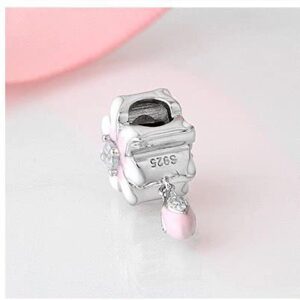 FAEFASH Flowers Charms Bead 925 Sterling Silver Rose Charm Orchid, Lotus Bead Love Charm Valentine's Day Beads fit Pandora Style Charms Flower Bracelet & Necklace Flowers (Pink)