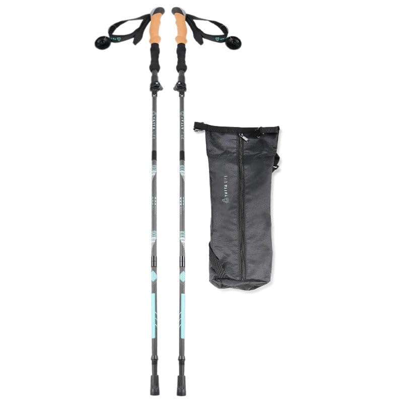 A001 Trekking Poles Carbon Fiber 2 Pack, Collapsible Folding Walking Stick, 5-Section Adjustable Telescopic Pole with Cork Grip, Lightweight Hiking Gear for Camping, Backpacking, Climbing, Walking,