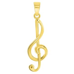 Jewelry America Solid 14k Yellow Gold G Clef Musical Symbol Charm Music Note Pendant Necklace, 16"