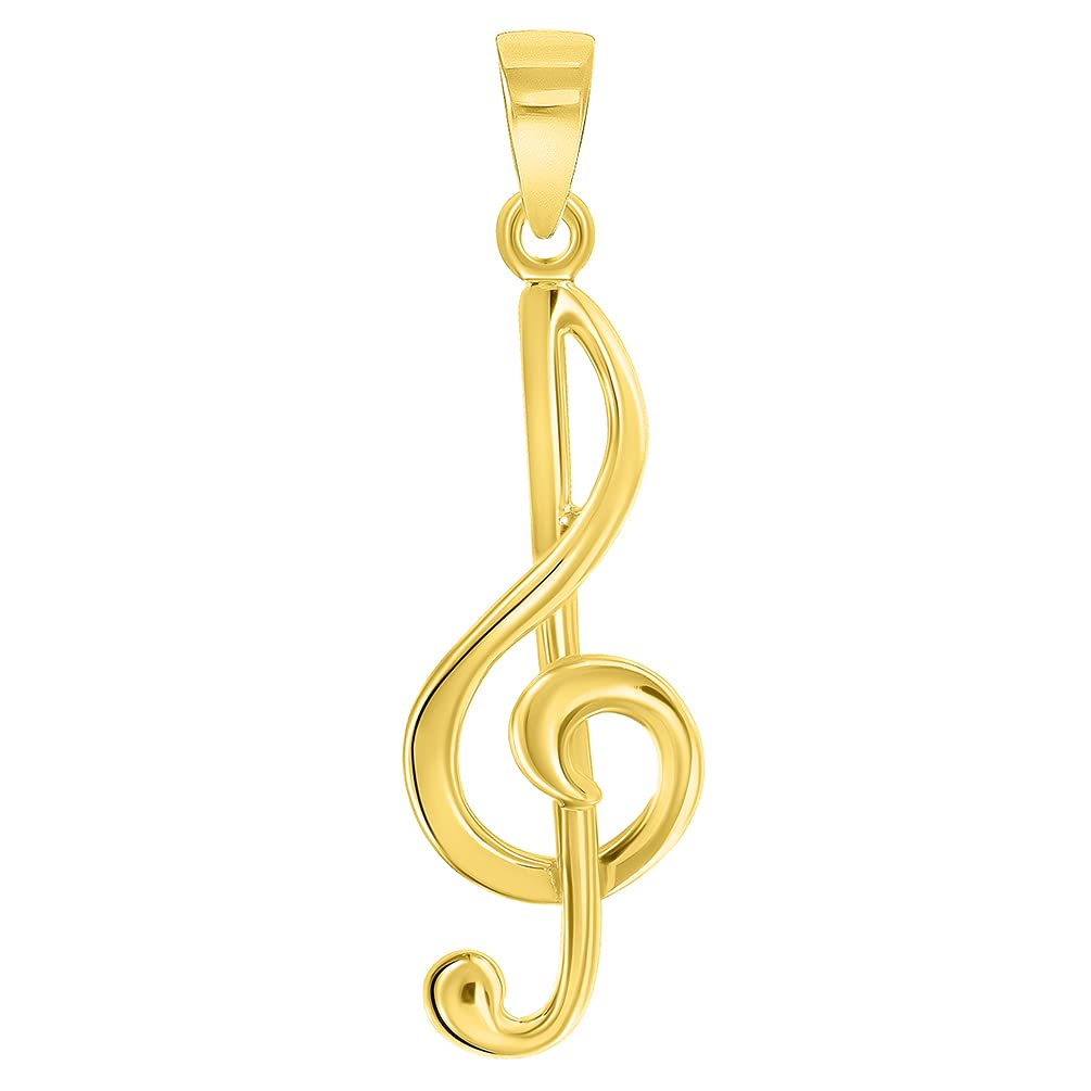 Jewelry America Solid 14k Yellow Gold G Clef Musical Symbol Charm Music Note Pendant Necklace, 16"