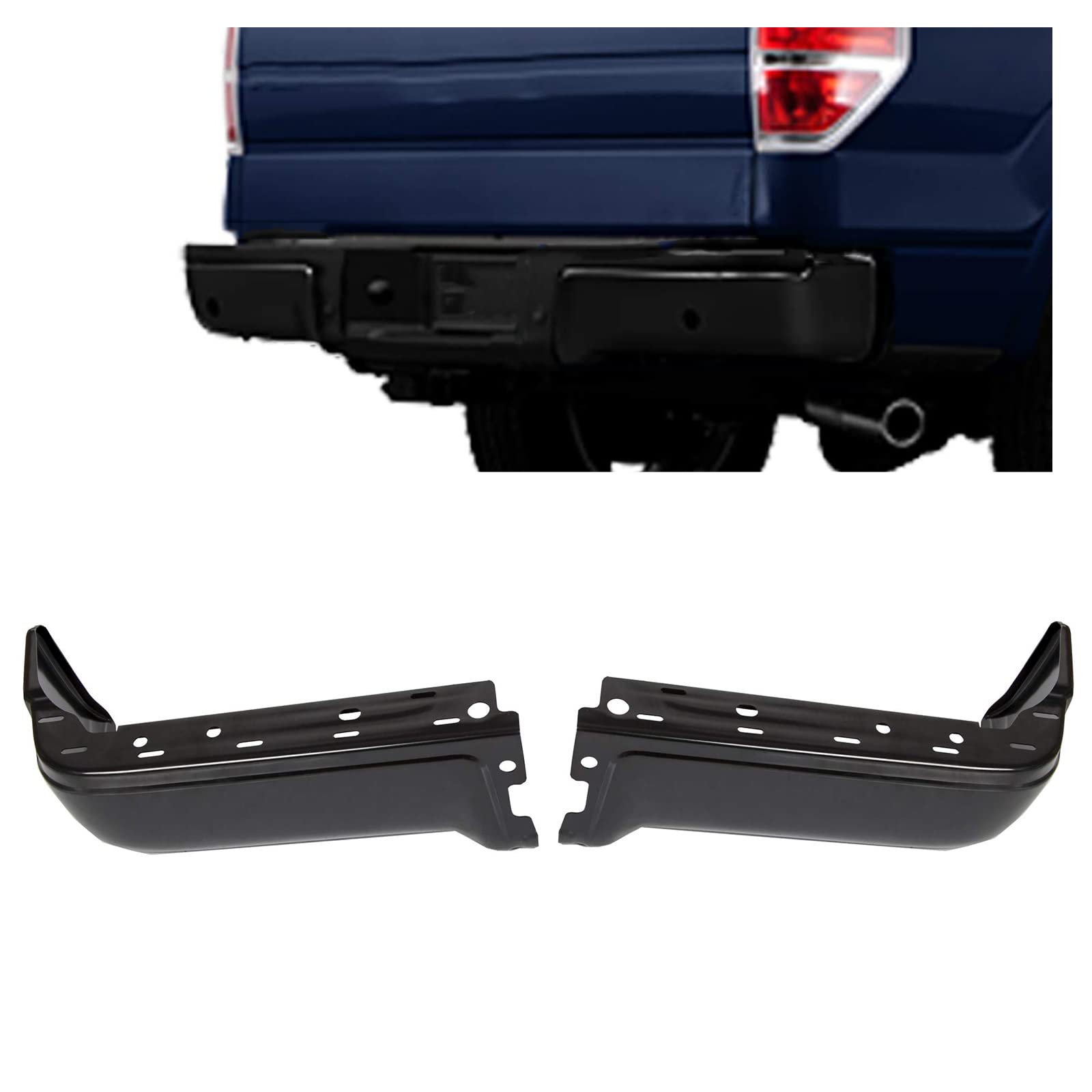 HECASA Rear Bumper End Face Bar Compatible with 2009-2014 Ford F150 Styleside Black Driver Passenger Side W/O Sensor Hole Replacement For FO1102375-2 Packages