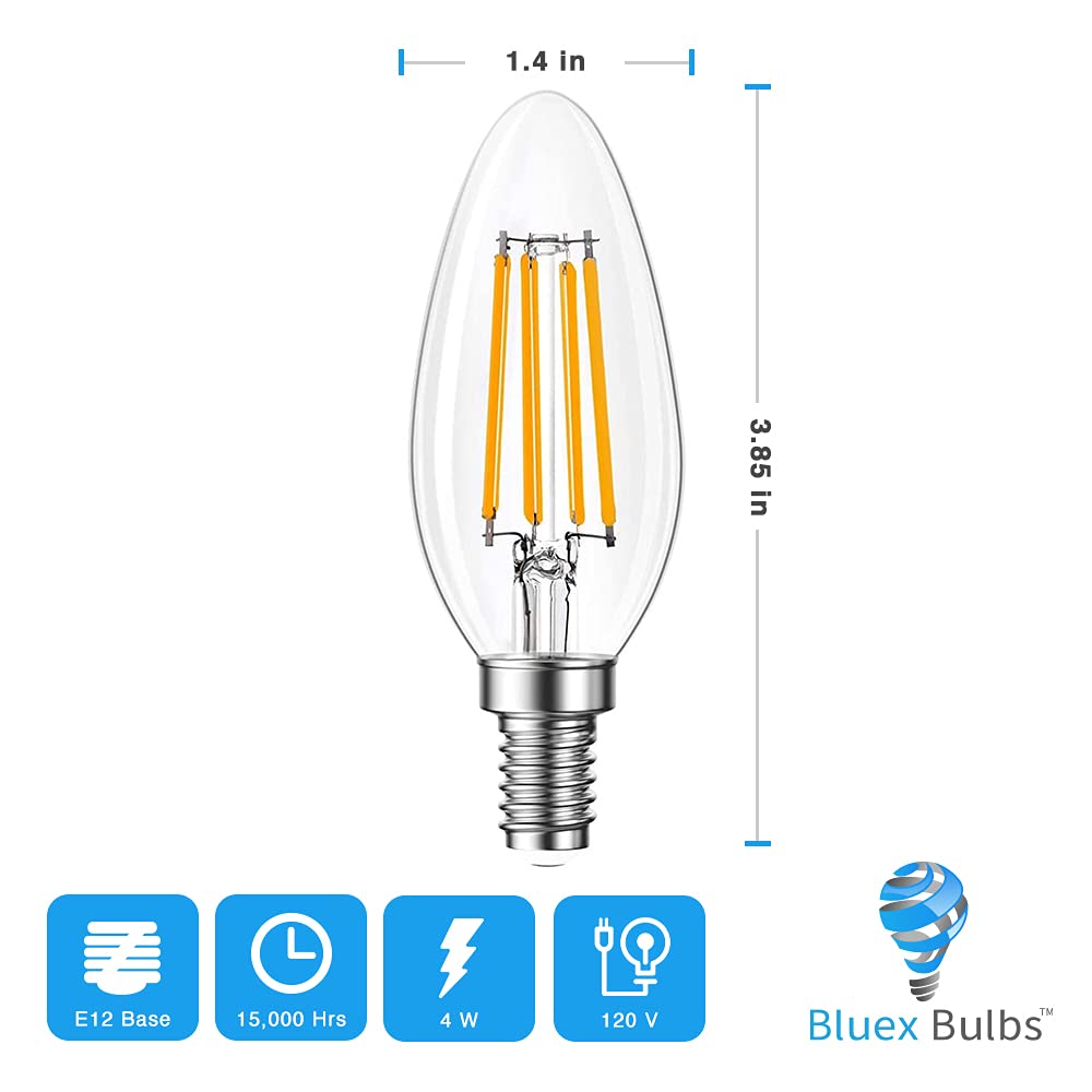 2 Pack E12 Filament LED Orange Light Bulbs – E12 Candelabra Bulb 4W 40-Watt Equivalent - Vintage LED Orange Bulb LED Decorative Lighting Orange LED Bulb Party Decoration, Porch, Halloween Light Bulbs