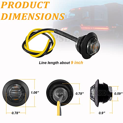 PSEQT 3/4" Round LED Side Marker Lights Clearance Turn Signal Indicators Bullet Grommet Light Waterproof for Trailer Truck Car Bus Van Pickup RV Wrangler ATV UTV (10pcs, Smoked Lens & Amber LED)