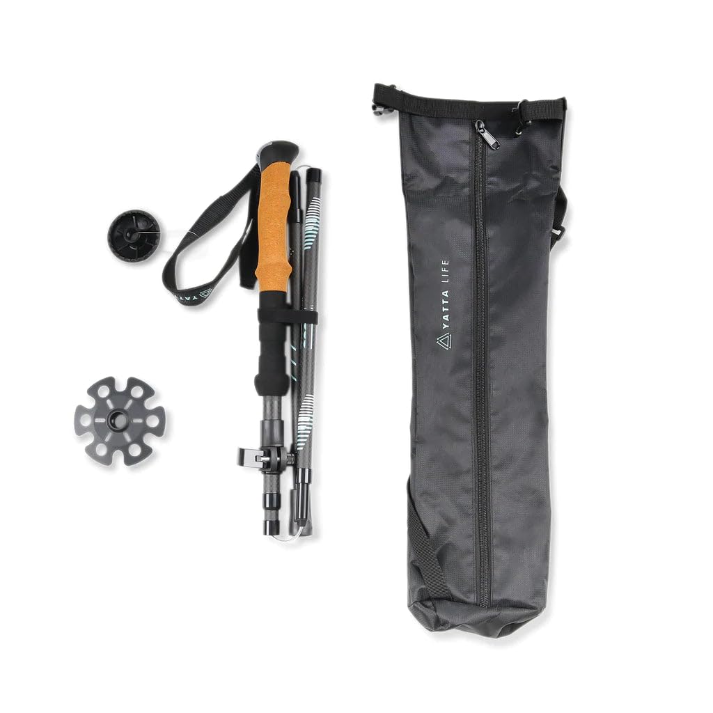 A001 Trekking Poles Carbon Fiber 2 Pack, Collapsible Folding Walking Stick, 5-Section Adjustable Telescopic Pole with Cork Grip, Lightweight Hiking Gear for Camping, Backpacking, Climbing, Walking,