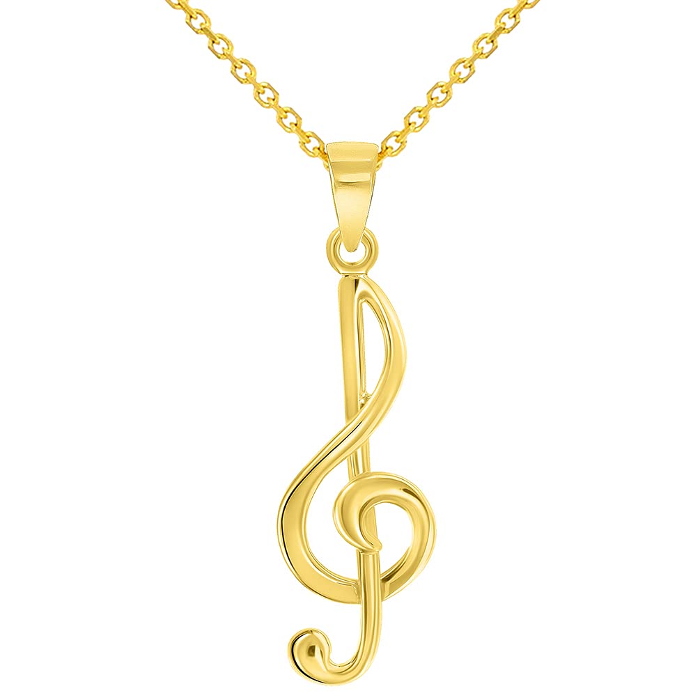 Jewelry America Solid 14k Yellow Gold G Clef Musical Symbol Charm Music Note Pendant Necklace, 16"