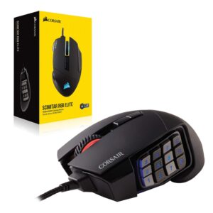 Corsair Scimitar RGB Elite, MOBA/MMO Gaming Mouse, Black, Backlit RGB LED, 18000 DPI, Optical (Renewed)