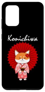 galaxy s20+ funny shiba inu uni dog konichiwa kimono flower dress case