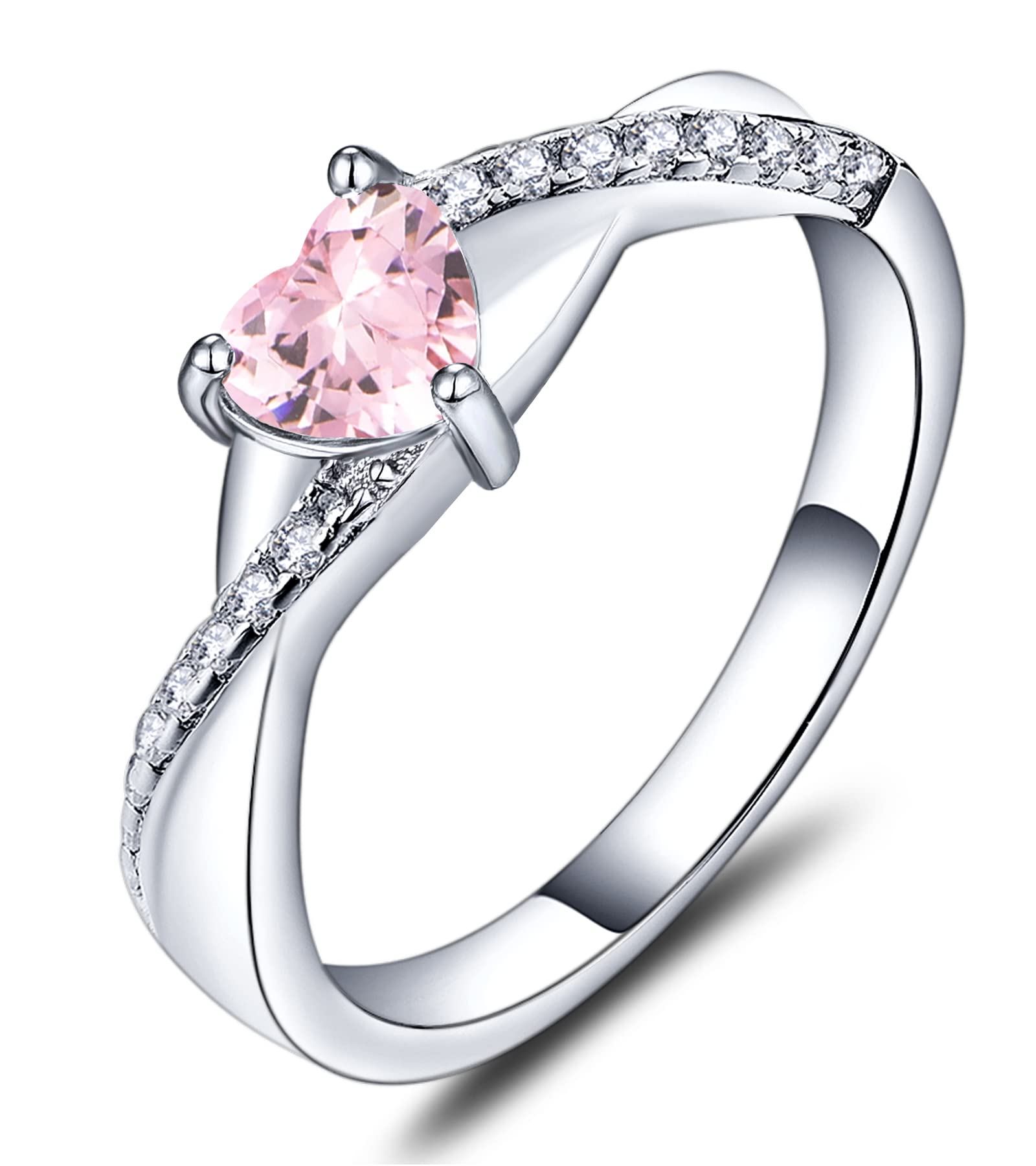 YL 925 Sterling Silver Engagement Rings Heart Cut 5MM Created Pink Tourmaline Infinity Ring for Women-size6