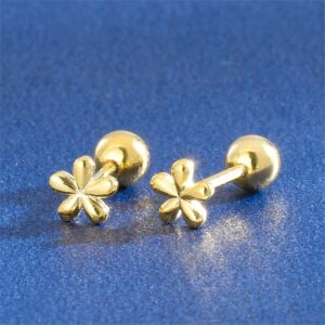 18G Tiny Flower Stud Cartilage Earrings for Women Girls 925 Sterling Silver Mini Cute Daisy 3mm Ball Barbell Screw Back Studs Sleeper Tragus Post Minimalist Hypoallergenic Piercing Body Jewelry (Gold)