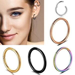 EVISPOL 5Pcs Set 16G Nose Rings 316L Surgical Steel Hinged Nose Ring Hoop Septum Clicker for Women Men Lip Nipple Rings Cartilage Rook Helix Earring Conch Tragus Daith Earrings Piercing Jewelry-10mm