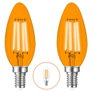 2 pack e12 filament led orange light bulbs – e12 candelabra bulb 4w 40-watt equivalent - vintage led orange bulb led decorative lighting orange led bulb party decoration, porch, halloween light bulbs