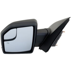 kool vue driver side power heated mirror for ford f-150 2015-2017 manual fold with signal light, spotter glass & puddle lamp; without memory & auto-dimming textured