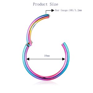 EVISPOL 5Pcs Set 16G Nose Rings 316L Surgical Steel Hinged Nose Ring Hoop Septum Clicker for Women Men Lip Nipple Rings Cartilage Rook Helix Earring Conch Tragus Daith Earrings Piercing Jewelry-10mm