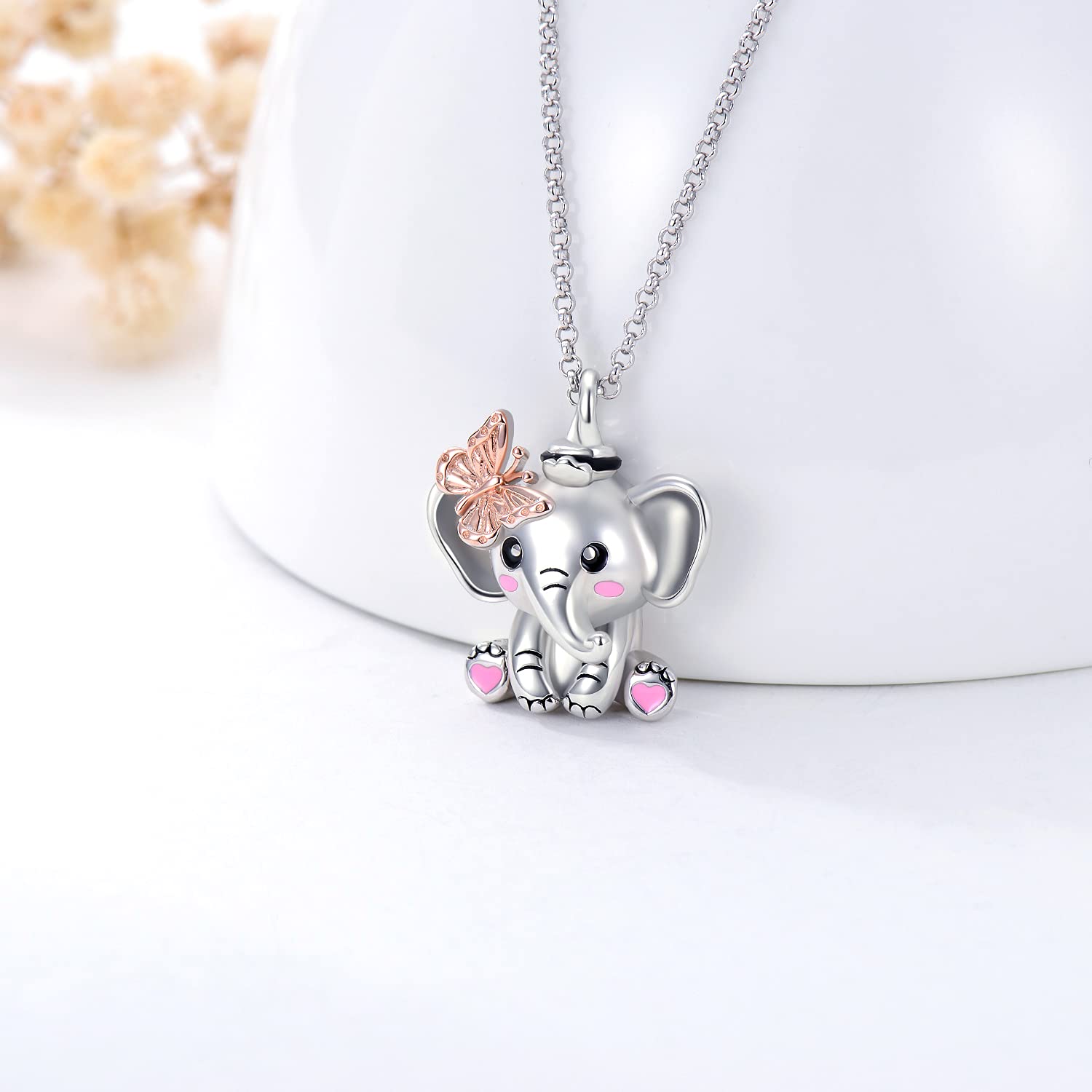 Lucky Elephant Cremation Butterfly Urn Necklace for Ashes 925 Sterling Silver Human Fur Keepsake Memorial Locket Holder Jewelry Gift for Women