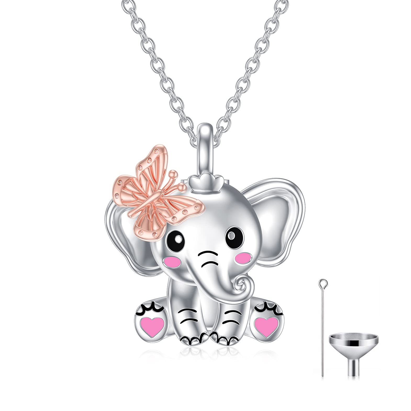 Lucky Elephant Cremation Butterfly Urn Necklace for Ashes 925 Sterling Silver Human Fur Keepsake Memorial Locket Holder Jewelry Gift for Women