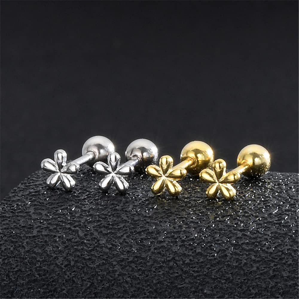 18G Tiny Flower Stud Cartilage Earrings for Women Girls 925 Sterling Silver Mini Cute Daisy 3mm Ball Barbell Screw Back Studs Sleeper Tragus Post Minimalist Hypoallergenic Piercing Body Jewelry (Gold)