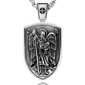 VENICEBEE® Archangel St. Raphael Protect Us Medal Saint Healer Angel Christian Amulet Solid 925 Sterling Silver Pendant Necklace + Velvet Pouch, Polishing Cloth, Fine Gift Box