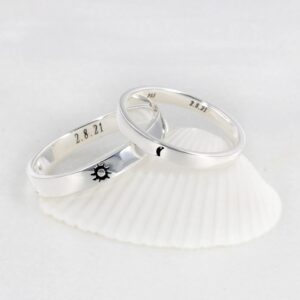 SHAREMORE Matching Rings for Couples Sun and Moon Rings Personalized Heart Promise Couple Ring Customized Engagement Wedding Ring Band Sets for Him and Her Sterling Silver High Polished Comfort Fit