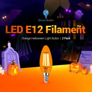 2 Pack E12 Filament LED Orange Light Bulbs – E12 Candelabra Bulb 4W 40-Watt Equivalent - Vintage LED Orange Bulb LED Decorative Lighting Orange LED Bulb Party Decoration, Porch, Halloween Light Bulbs