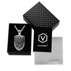 VENICEBEE® Archangel St. Raphael Protect Us Medal Saint Healer Angel Christian Amulet Solid 925 Sterling Silver Pendant Necklace + Velvet Pouch, Polishing Cloth, Fine Gift Box