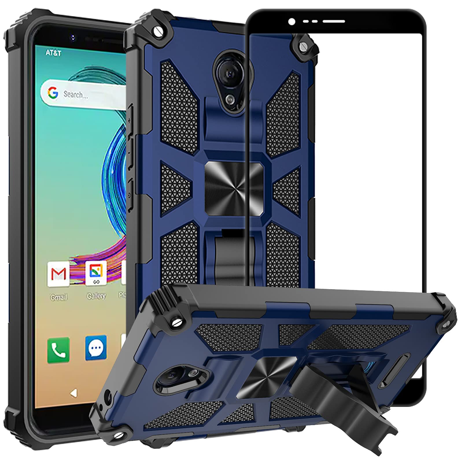 Ailiber Case for AT&T Fusion Z (V340U), Motivate (V341U) Case with Screen Protector Tempered Glass, for Magnetic Car Mount, Kickstand Holder, Rugged Shockproof Armor Phone Cover for AT&T Motivate-Blue