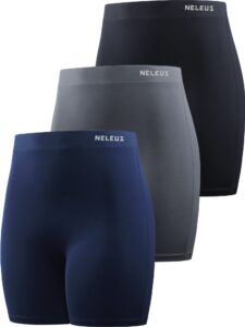 neleus women's 4" biker short 3 pack high waist athletic shorts for gym yoga running,9057,black/grey/navy blue,m