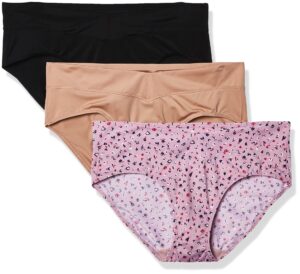 warner's womens blissful benefits no muffin top 3 pack hipster panties, mauve shadows pop toasted almond black, medium us