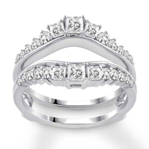 Princess & Round Cut D/VVS1 Diamond Engagement Enhancer Wedding Ring for Womens 925 Sterling Silver 14k White Gold Plated