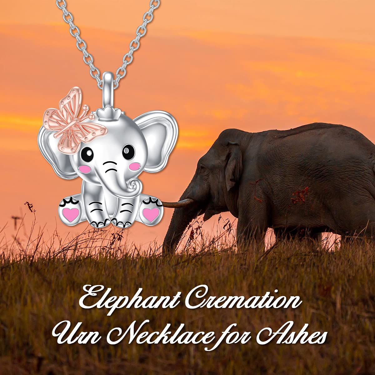 Lucky Elephant Cremation Butterfly Urn Necklace for Ashes 925 Sterling Silver Human Fur Keepsake Memorial Locket Holder Jewelry Gift for Women