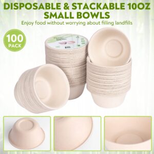 Enviro Safe Home 10 Oz Bamboo Disposable Bowls - 100 Pack - Heavy Duty Soup Bowls - Microwavable, Oven Safe, Eco-Friendly, Leak-Proof