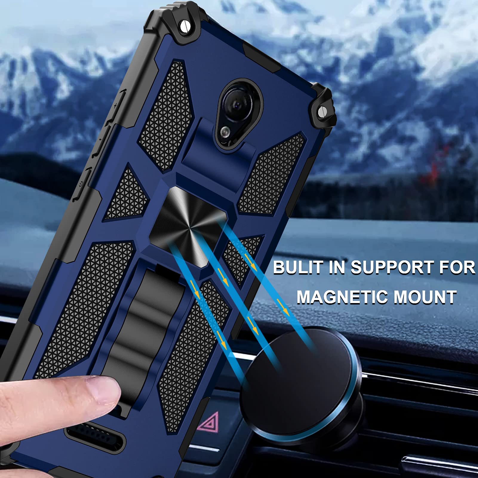 Ailiber Case for AT&T Fusion Z (V340U), Motivate (V341U) Case with Screen Protector Tempered Glass, for Magnetic Car Mount, Kickstand Holder, Rugged Shockproof Armor Phone Cover for AT&T Motivate-Blue