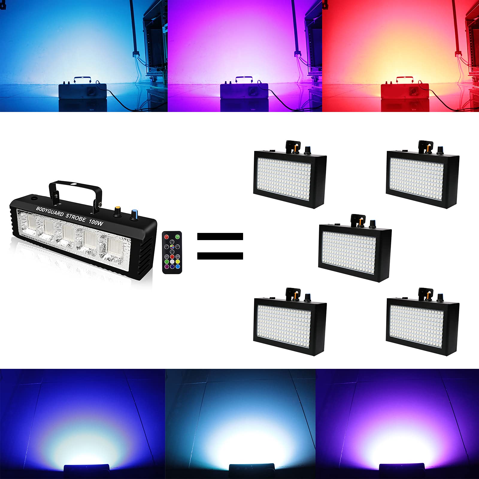 Strobe Stage Lights Sound Activated, Led Strobe Light 100W, Halloween Light Effect with Remote Control, Professional DJ Light - Party Lights for Banquet Host