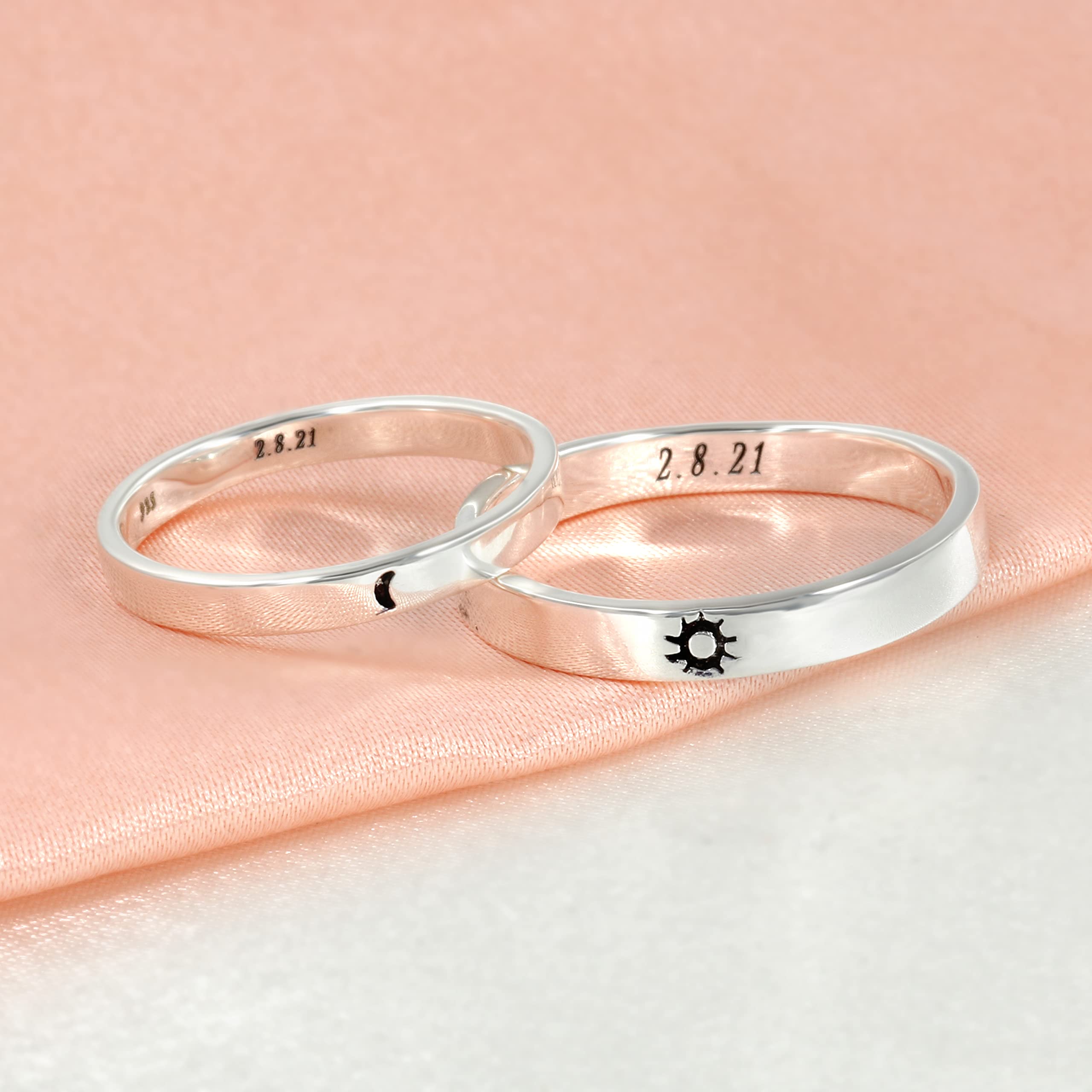 SHAREMORE Matching Rings for Couples Sun and Moon Rings Personalized Heart Promise Couple Ring Customized Engagement Wedding Ring Band Sets for Him and Her Sterling Silver High Polished Comfort Fit