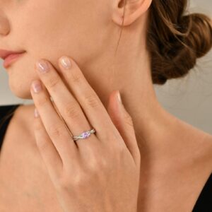 YL 925 Sterling Silver Engagement Rings Heart Cut 5MM Created Pink Tourmaline Infinity Ring for Women-size6