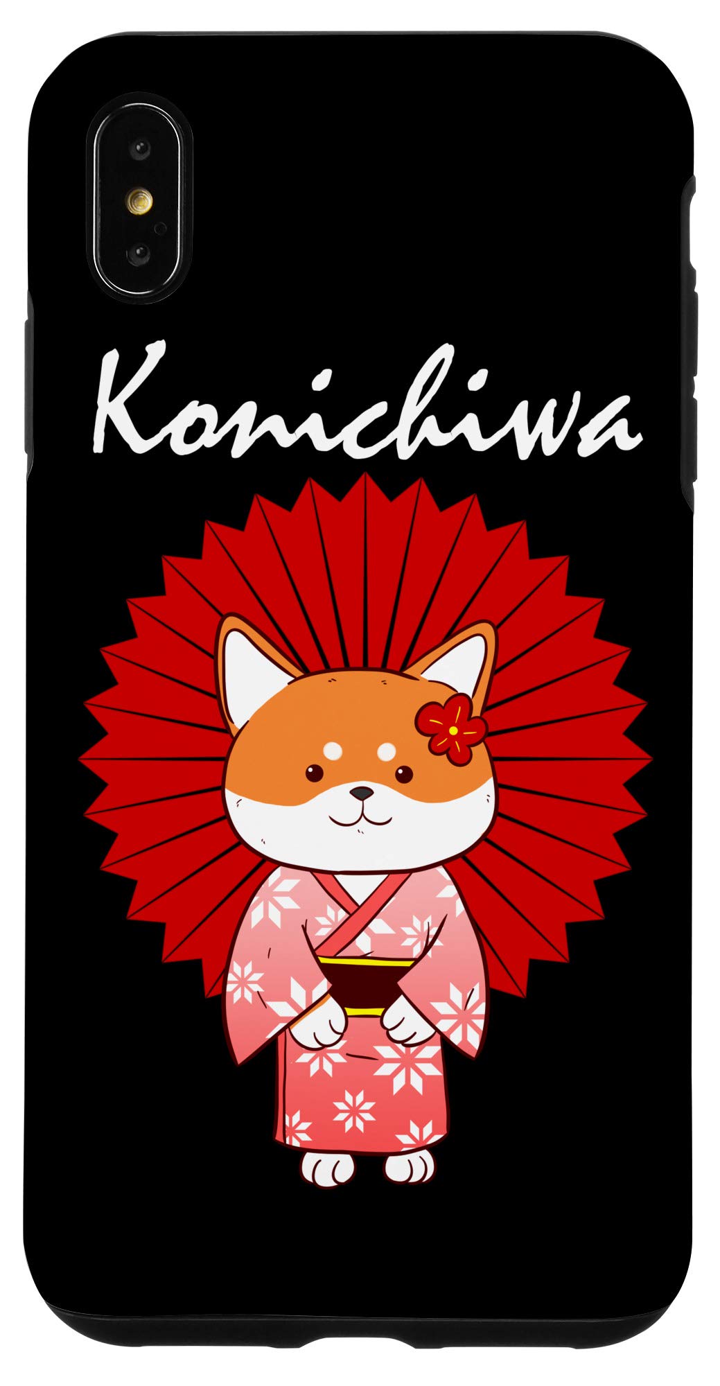 iPhone XS Max Funny Shiba Inu Uni Dog Konichiwa Kimono Flower Dress Case